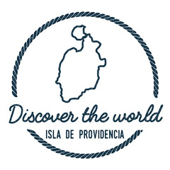 Isla de Providencia Map Outline. Vintage Discover the World Rubber Stamp with Island Map. Hipster Style Nautical Insignia, with Round Rope Border. Travel Vector Illustration.
