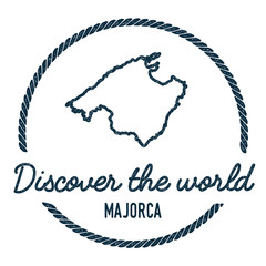 Majorca Map Outline. Vintage Discover the World Rubber Stamp with Island Map. Hipster Style Nautical Insignia, with Round Rope Border. Travel Vector Illustration.
