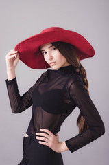 Beautiful woman with red hat.