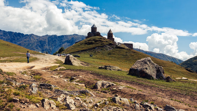 Gergeti Trinity Church and rocks, Georgia - Powered by Adobe