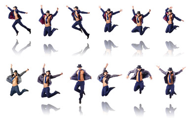 Jumping businessman isolated on white