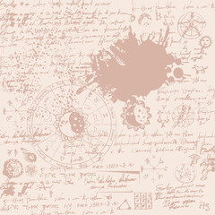 Vector texture with constellations and signs of the zodiac and the text with stains and splashes