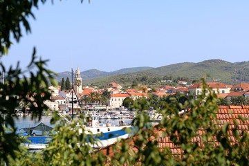 Fototapeta na wymiar Beautiful view of town Vela Luka, island Korcula, Croatia. 