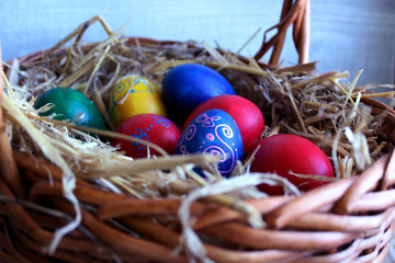 Colored Easter eggs in the basket