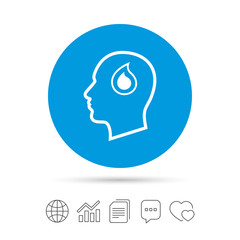 Head with drop sign icon. Male human head.