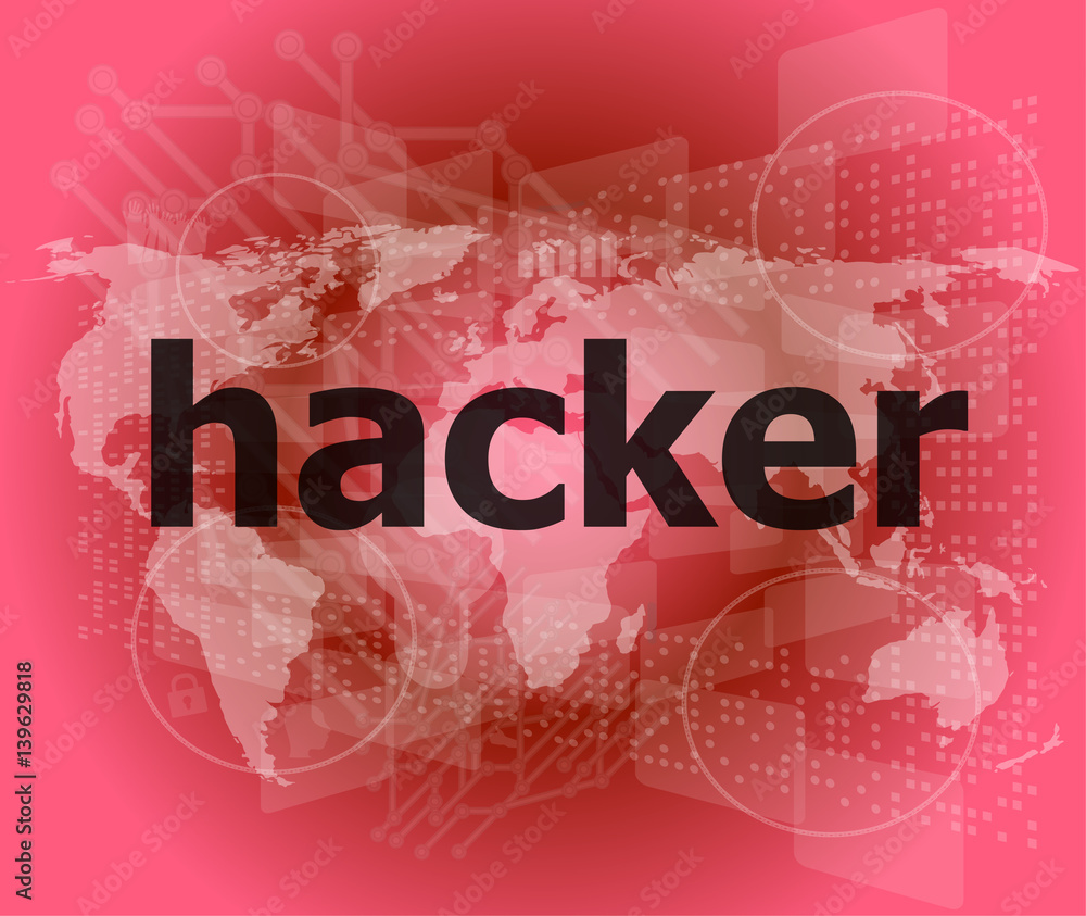Aufkleber privacy concept: words hacker on digital background