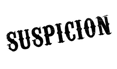 Suspicion rubber stamp. Grunge design with dust scratches. Effects can be easily removed for a clean, crisp look. Color is easily changed.
