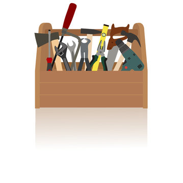 Box with tools on a white background
