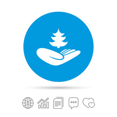Save forest sign. Hand holds tree symbol.