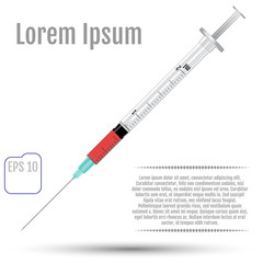 Fairly standard design single use syringe isolated over white background. Realistic vector syringe.