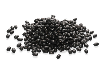 pile organic black beans, isolated on white background