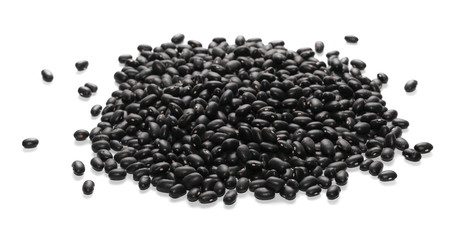 pile organic black beans, isolated on white background
