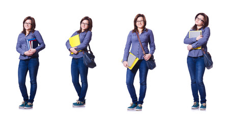 Obraz premium Girl student with books on white