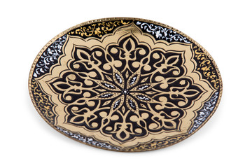 Vintage souvenir ceramic plate on white background