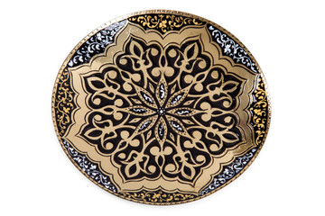 Vintage souvenir ceramic plate on white background