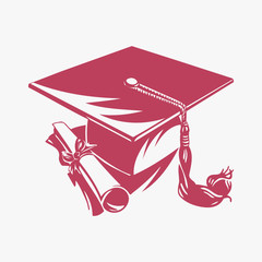 Graduation cap and diploma, vector - 139631859