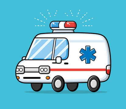 Ambulance car with a blue medical symbol.