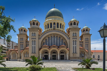Fototapeta na wymiar View of Saint Andrew Church, the largest church in Greece, Patras, Peloponnese, Western Greece 