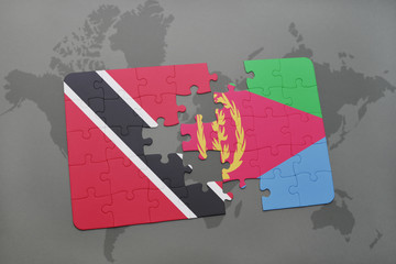 puzzle with the national flag of trinidad and tobago and eritrea on a world map