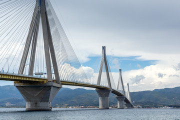 Fototapeta na wymiar Amazing view of The cable bridge between Rio and Antirrio, Patra, Western Greece