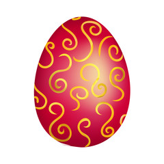 Pink easter egg with golden pattern on a white background