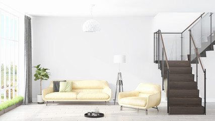 Modern bright interior . 3D rendering