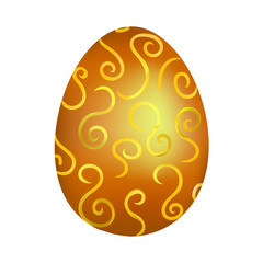 Orange easter egg with golden pattern on a white background