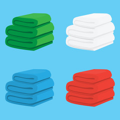 Set colored towels. Beautiful folded plaids. Four different colors in a kit. Vector Illustration