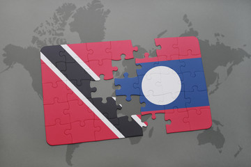 puzzle with the national flag of trinidad and tobago and laos on a world map