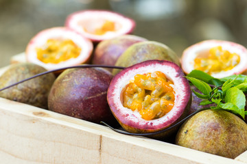 Close-up ripe passion fruit slice