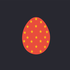 Red Easter Egg Against Black Background. Illustration. Flat Colors.