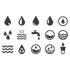 Vector water icons set on white background. Black. Vector illustration