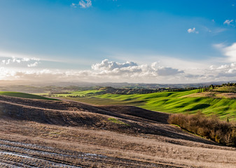 panorama of the hills of Siena in winter