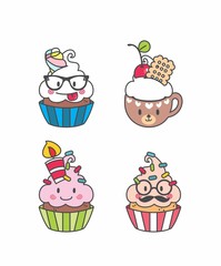 Set Cupcake kawaii geek, desenho cupcake, bolo de copo, bolinhos, emotions, elementos, doce 13