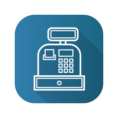 Cash register flat linear long shadow icon. Vector line symbol.