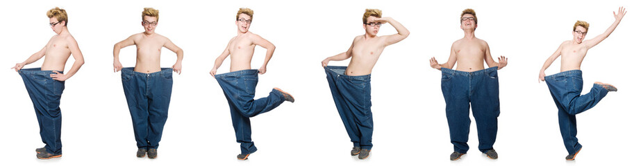 Fototapeta premium Funny man with trousers isolated on white