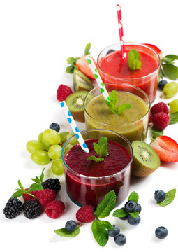 Three colorful smoothies