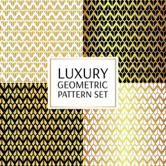 Set of modern pattern vector seamless. Abstract triangle geometric luxury collection background. Gold black holiday decoration.