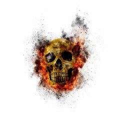 skull flames Fire effect on white background