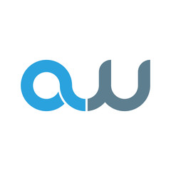 Initial letter aw modern linked circle round lowercase logo blue gray