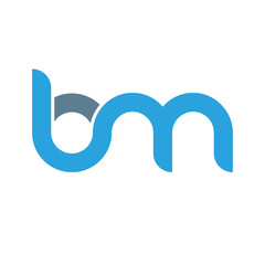 Initial letter bm modern linked circle round lowercase logo blue gray