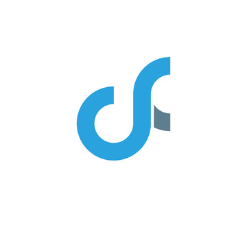 Initial letter cf modern linked circle round lowercase logo blue gray