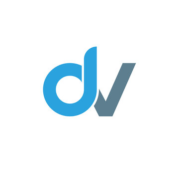 Initial letter dv modern linked circle round lowercase logo blue gray