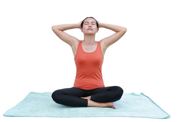 Fototapeta premium Asian Young woman doing yoga exercises isolated on white background