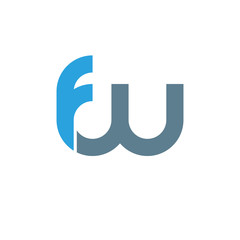 Initial letter fw modern linked circle round lowercase logo blue gray