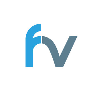 Initial letter fv modern linked circle round lowercase logo blue gray