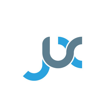 Initial letter jx modern linked circle round lowercase logo blue gray