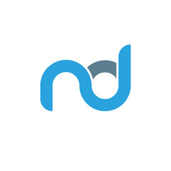 Initial letter nd modern linked circle round lowercase logo blue gray