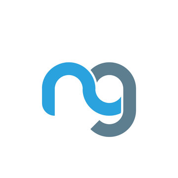Initial letter ng modern linked circle round lowercase logo blue gray