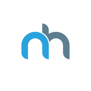 Initial letter nh modern linked circle round lowercase logo blue gray